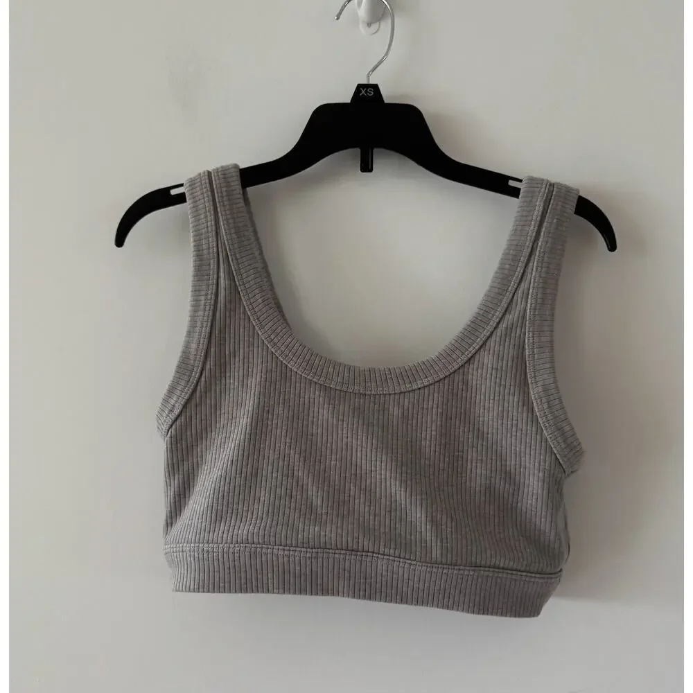 Alo Yoga Wellness Ribbed Heather Grey Athletic Sports Bra Size S
